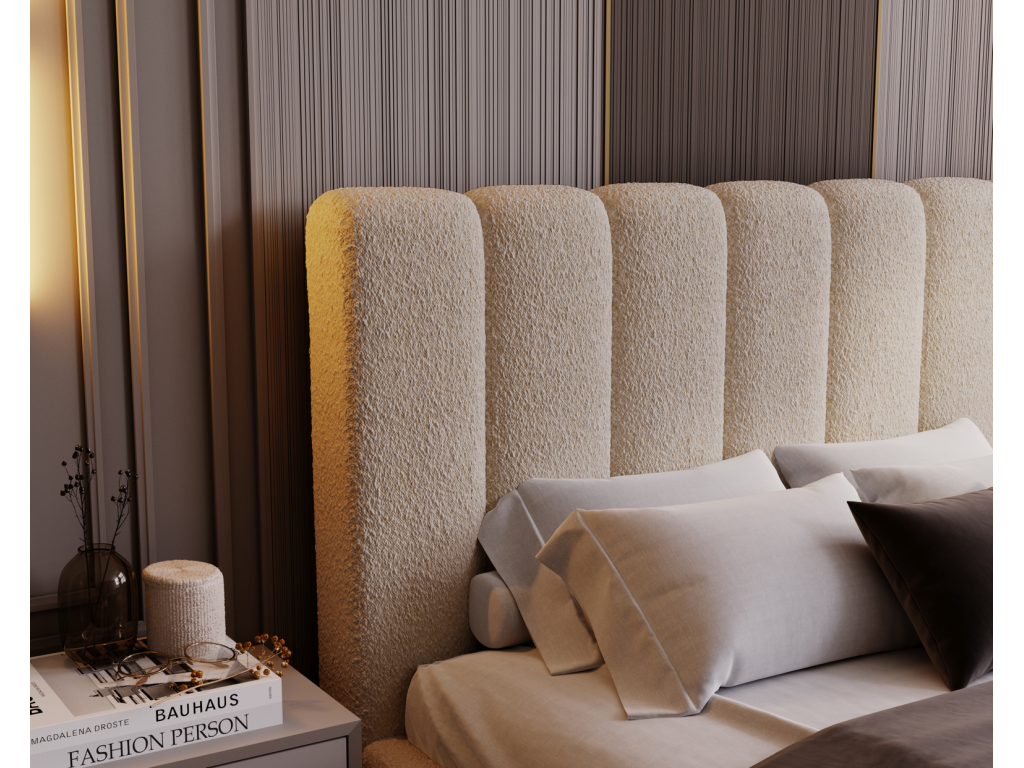 Beige Boucle Fabric Bed, 200 x 200 cm