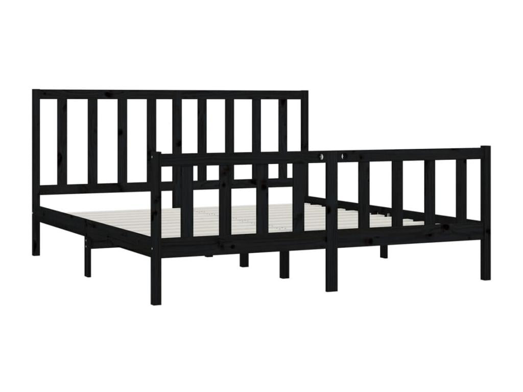 Black Solid Wood Bed Frame, 200 x 200 cm
