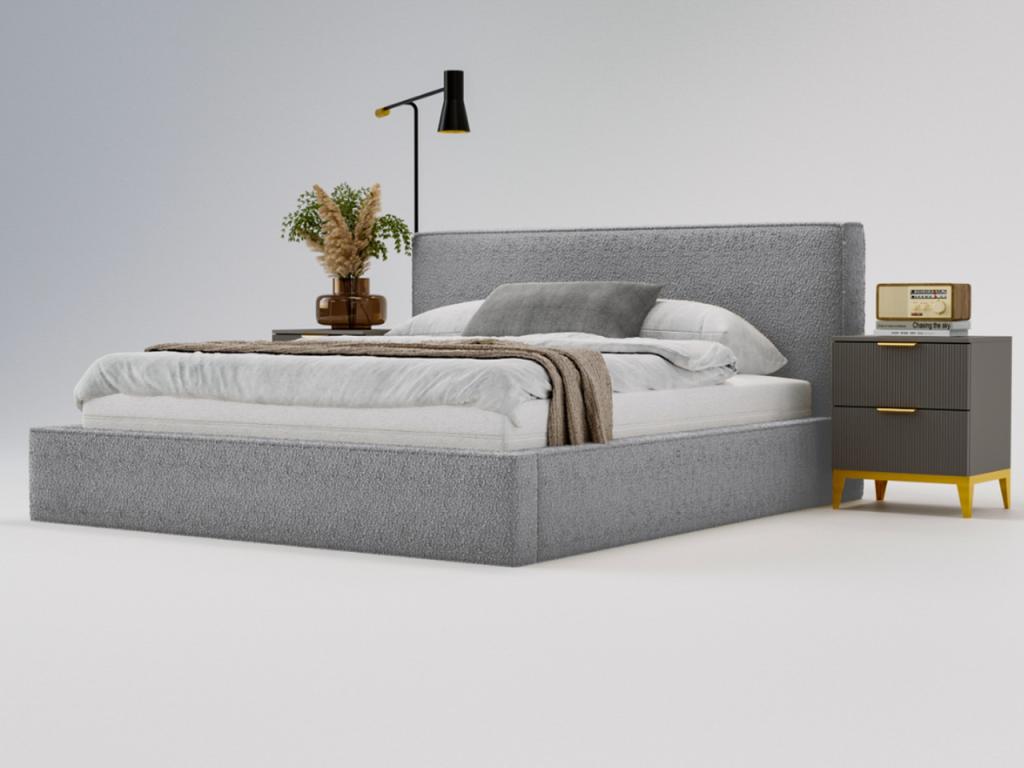 Gray Boucle Fabric Bed, 200 x 200 cm