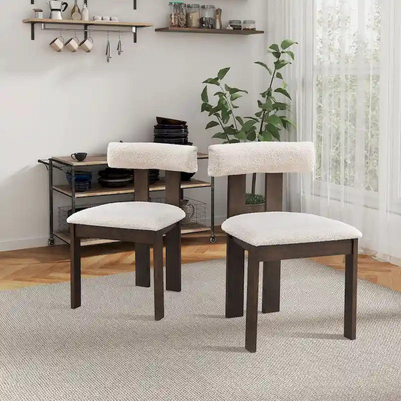 Modern Set of 2 Chairs with Wooden Legs, Soft Upholstered Seat and Cushion, Suitable for Dining Room and Living Room