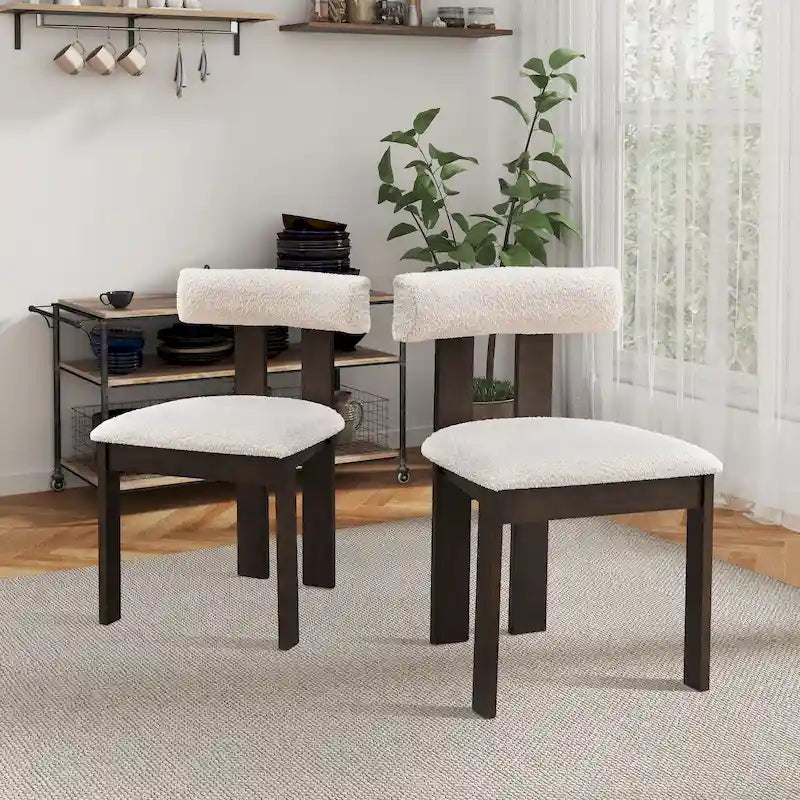 Modern Set of 2 Chairs with Wooden Legs, Soft Upholstered Seat and Cushion, Suitable for Dining Room and Living Room