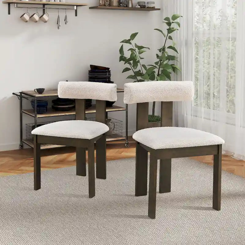 Modern Set of 2 Chairs with Wooden Legs, Soft Upholstered Seat and Cushion, Suitable for Dining Room and Living Room