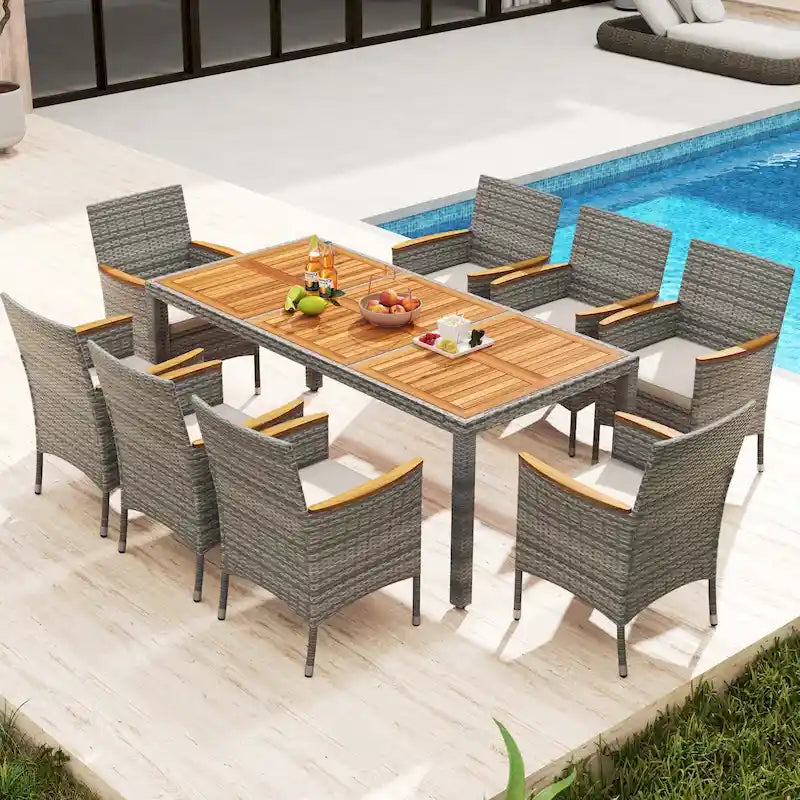 Costway 9 PCS Patio Dining Set for 8 Table and PE Rattan Chairs with