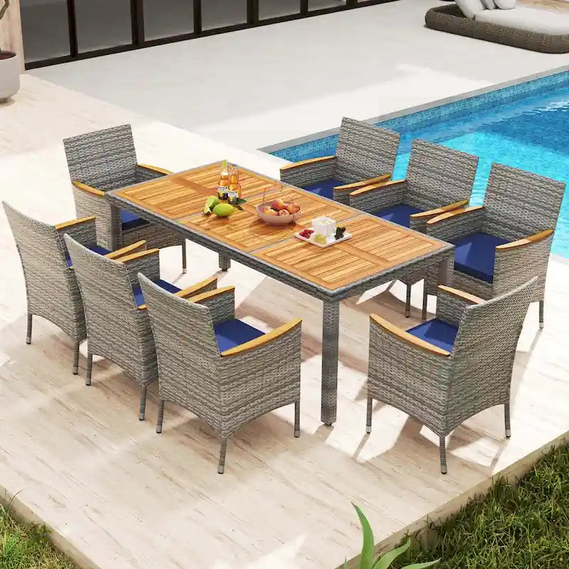 Costway 9 PCS Patio Dining Set for 8 Table and PE Rattan Chairs with