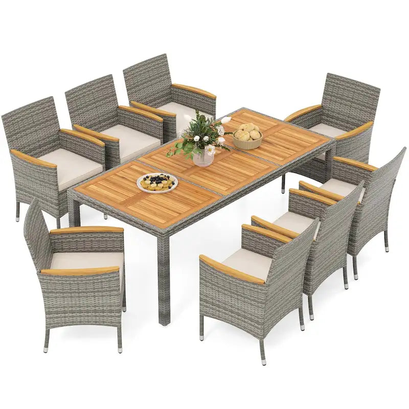 Costway 9 PCS Patio Dining Set for 8 Table and PE Rattan Chairs with