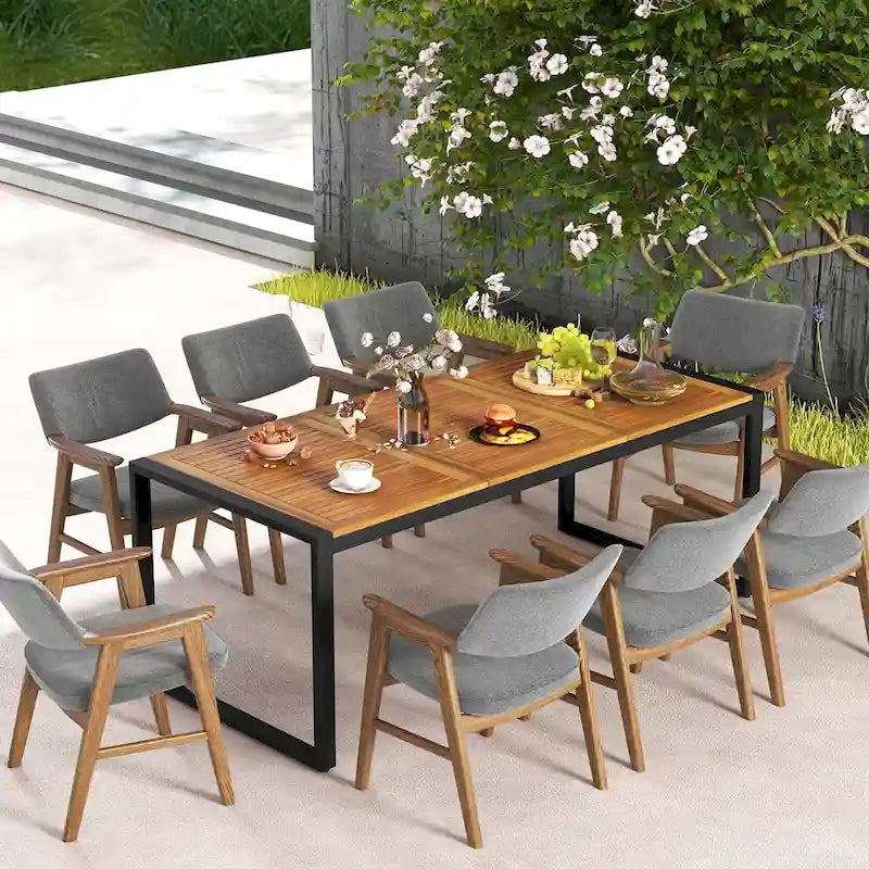 Costway 79  Acacia Wood 8-Person Patio Table with 1.9  Umbrella Hole, - See Details
