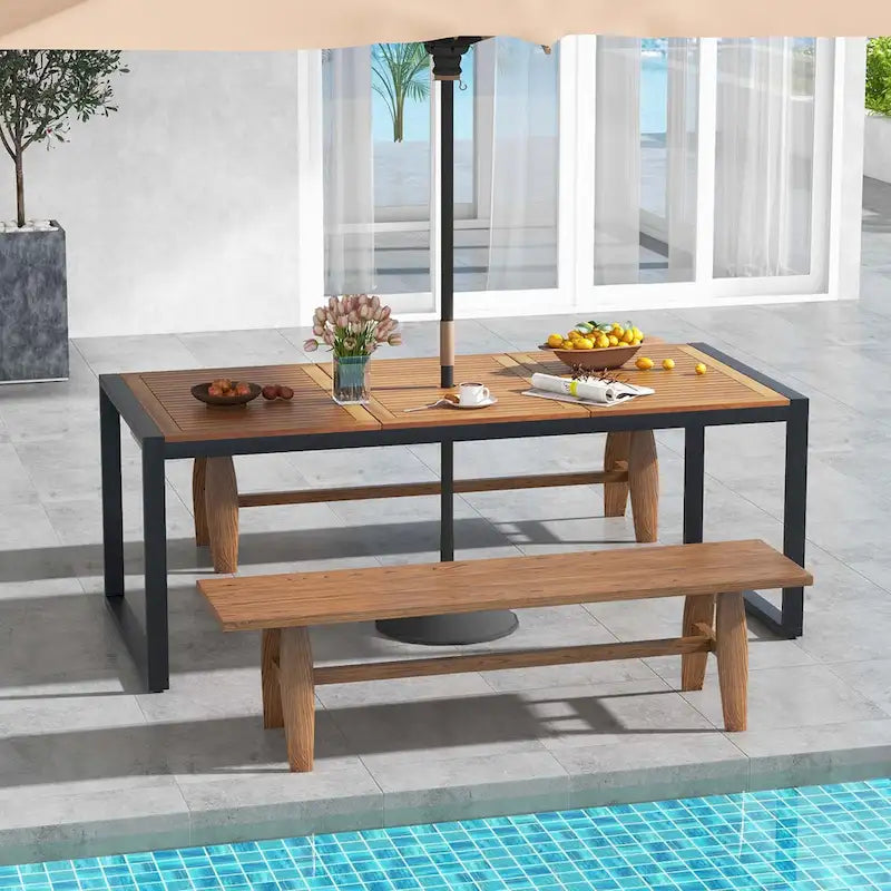 Costway 79  Acacia Wood 8-Person Patio Table with 1.9  Umbrella Hole, - See Details