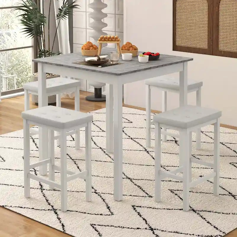 Costway 5 PCS Bar Table Set Square Dining Table & 4 PVC Leather