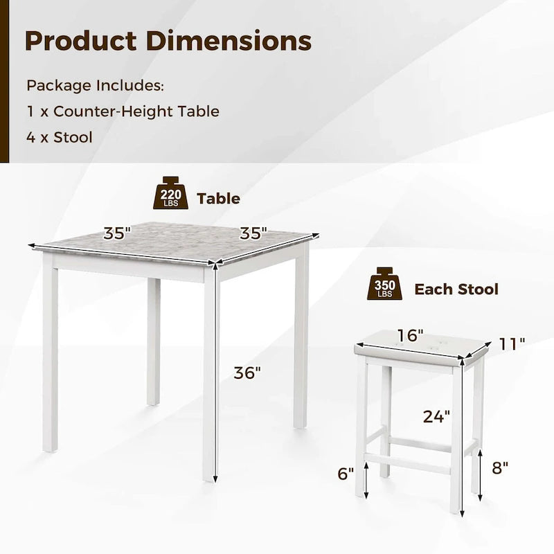 Costway 5 PCS Bar Table Set Square Dining Table & 4 PVC Leather