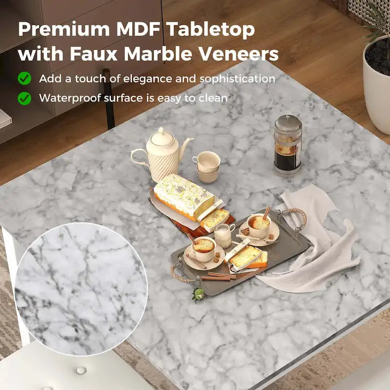 Costway 5 PCS Bar Table Set Square Dining Table & 4 PVC Leather