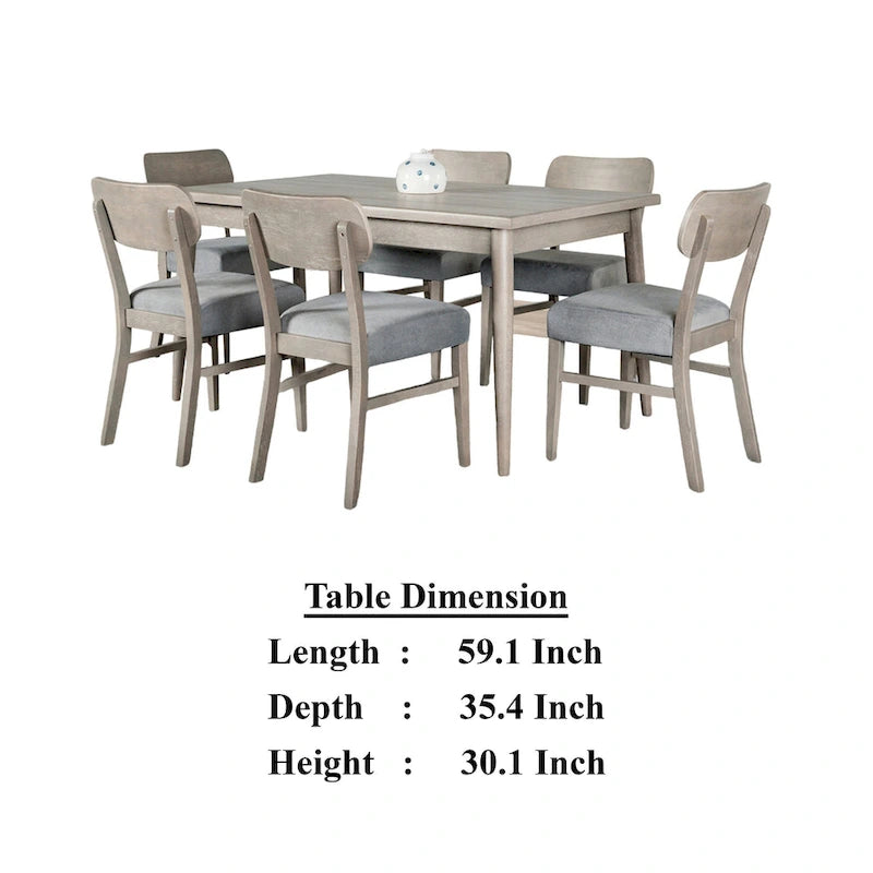 Kene 7pc Dining Table Set with 6 Padded Chairs, Solid Edge Band, Gray