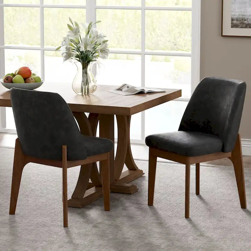 set of 2 upholstered side chairs with wooden legs, suitable for kitchen, dining room and office