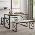 44.3  Dining Table with Benches Kitchen Table set for 4 Rectangular Dining Room Table Set with 2 Metal Wood Benches