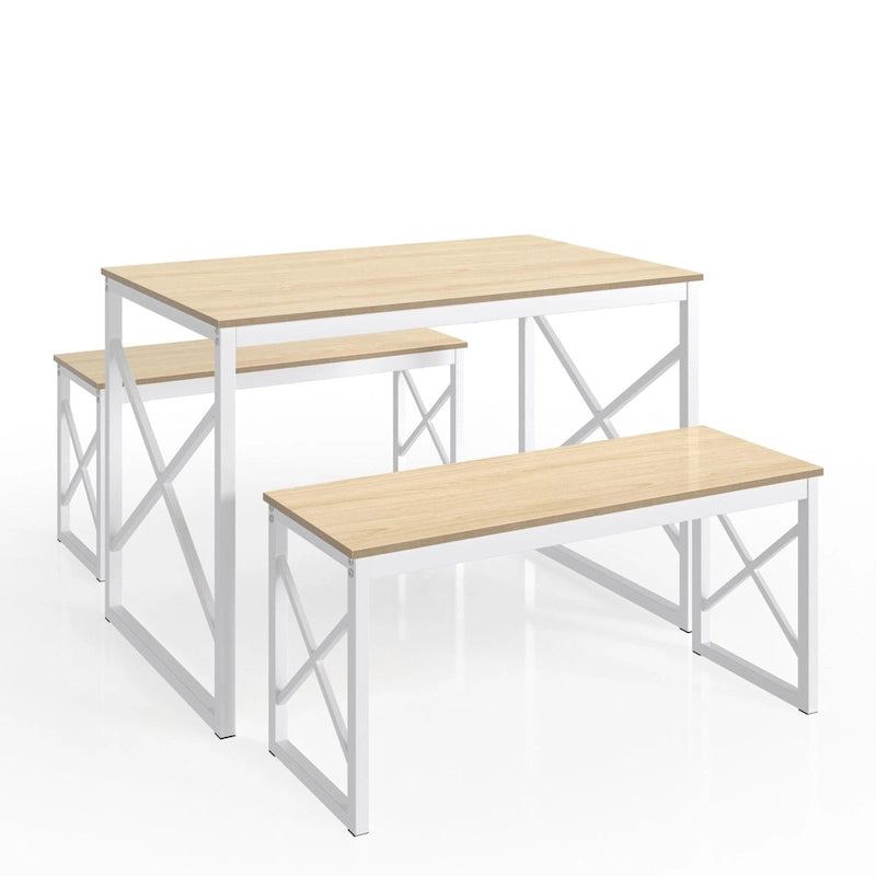 44.3  Dining Table with Benches Kitchen Table set for 4 Rectangular Dining Room Table Set with 2 Metal Wood Benches