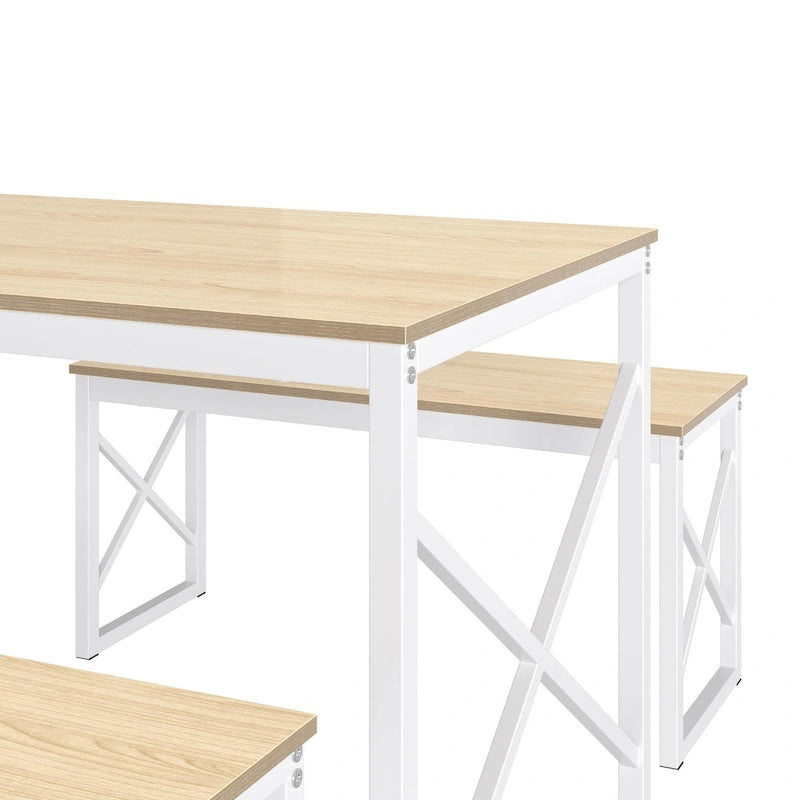 44.3  Dining Table with Benches Kitchen Table set for 4 Rectangular Dining Room Table Set with 2 Metal Wood Benches