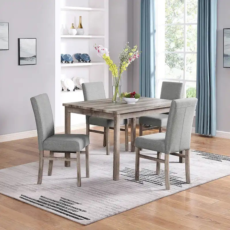 Rustic 5-Piece Dining Set with Small Space Rectangular Table & 4 Upholstered Chairs