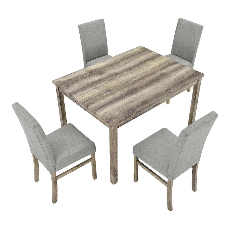 Rustic 5-Piece Dining Set with Small Space Rectangular Table & 4 Upholstered Chairs