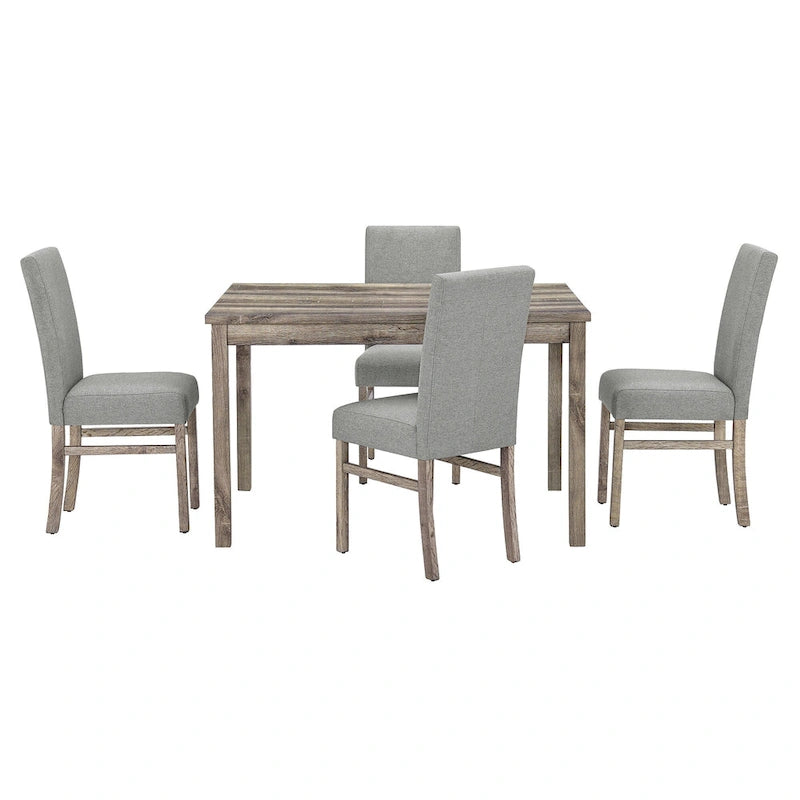 Rustic 5-Piece Dining Set with Small Space Rectangular Table & 4 Upholstered Chairs