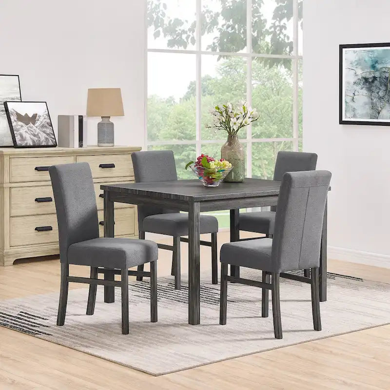 Rustic 5-Piece Dining Set with Small Space Rectangular Table & 4 Upholstered Chairs