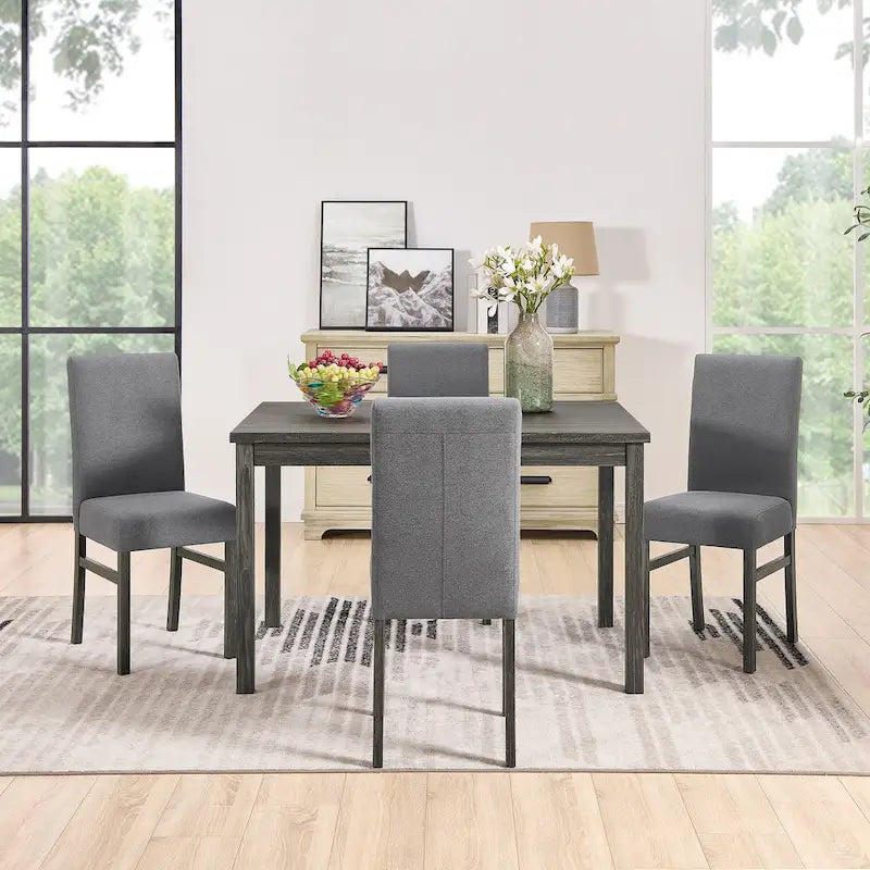 Rustic 5-Piece Dining Set with Small Space Rectangular Table & 4 Upholstered Chairs