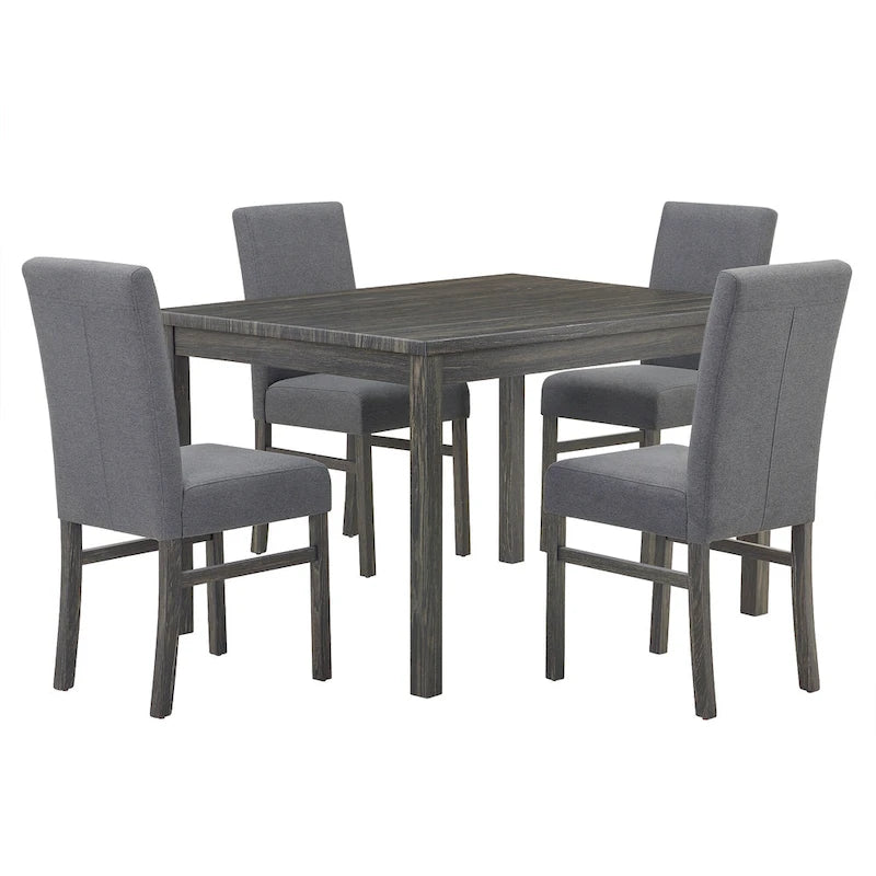 Rustic 5-Piece Dining Set with Small Space Rectangular Table & 4 Upholstered Chairs