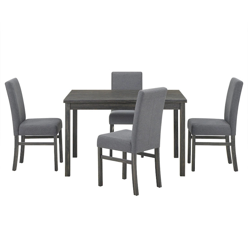 Rustic 5-Piece Dining Set with Small Space Rectangular Table & 4 Upholstered Chairs