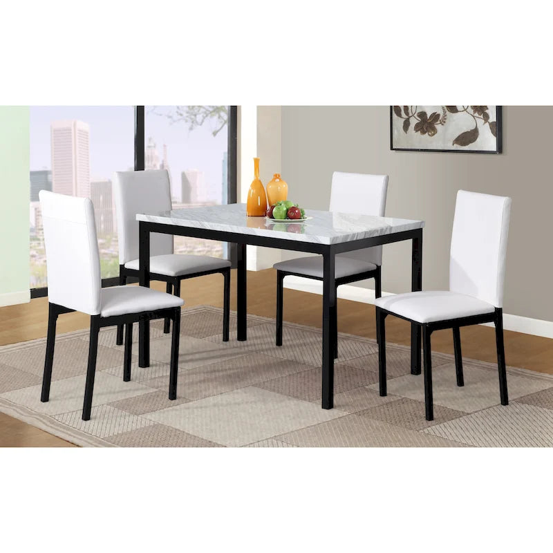 5-Piece Dining Table Set with Rectangular Faux Marble Top and 4 Faux Leather Upholstered Chairs