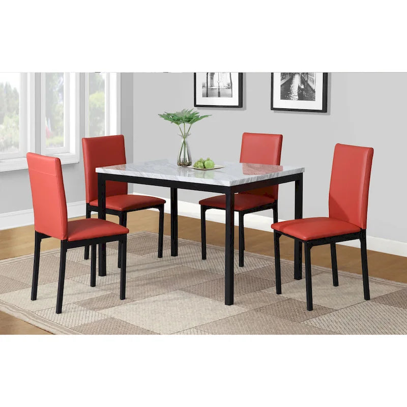 5-Piece Dining Table Set with Rectangular Faux Marble Top and 4 Faux Leather Upholstered Chairs