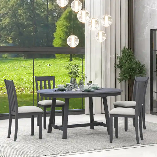 5-Piece Wooden Dining Table Set with Round Extendable Table & 4 Chairs
