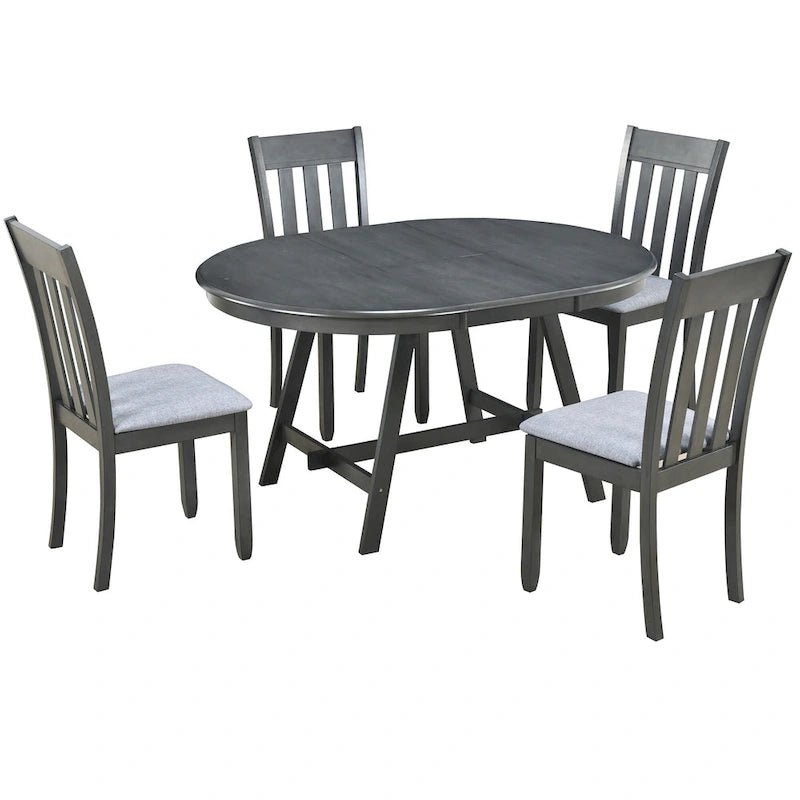 5-Piece Wooden Dining Table Set with Round Extendable Table & 4 Chairs