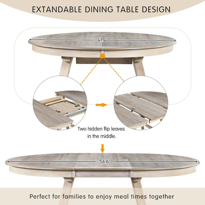 5-Piece Wooden Dining Table Set with Round Extendable Table & 4 Chairs