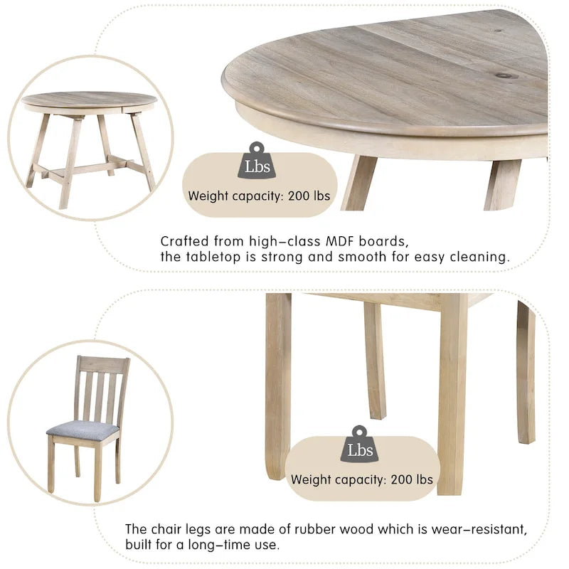 5-Piece Wooden Dining Table Set with Round Extendable Table & 4 Chairs