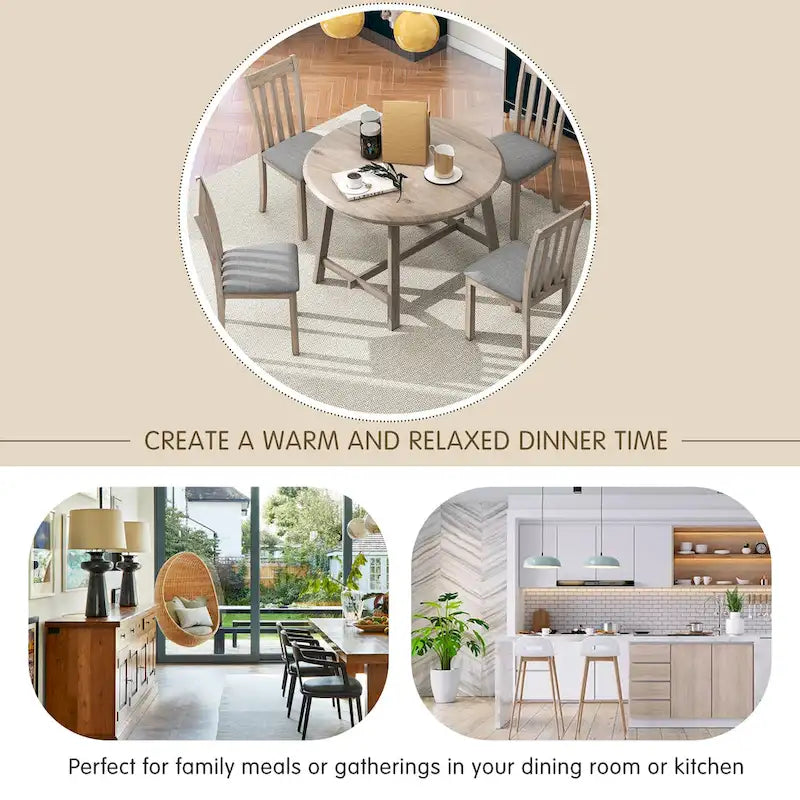 5-Piece Wooden Dining Table Set with Round Extendable Table & 4 Chairs