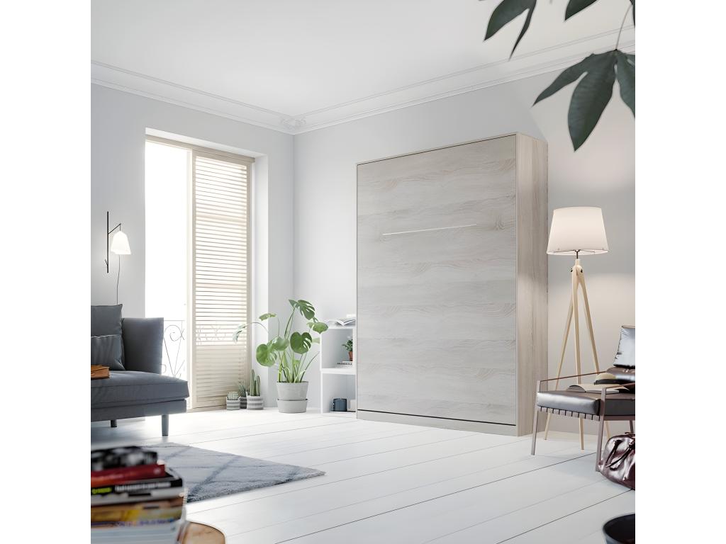 Brown Oak Wood Bed, 140 x 200 cm