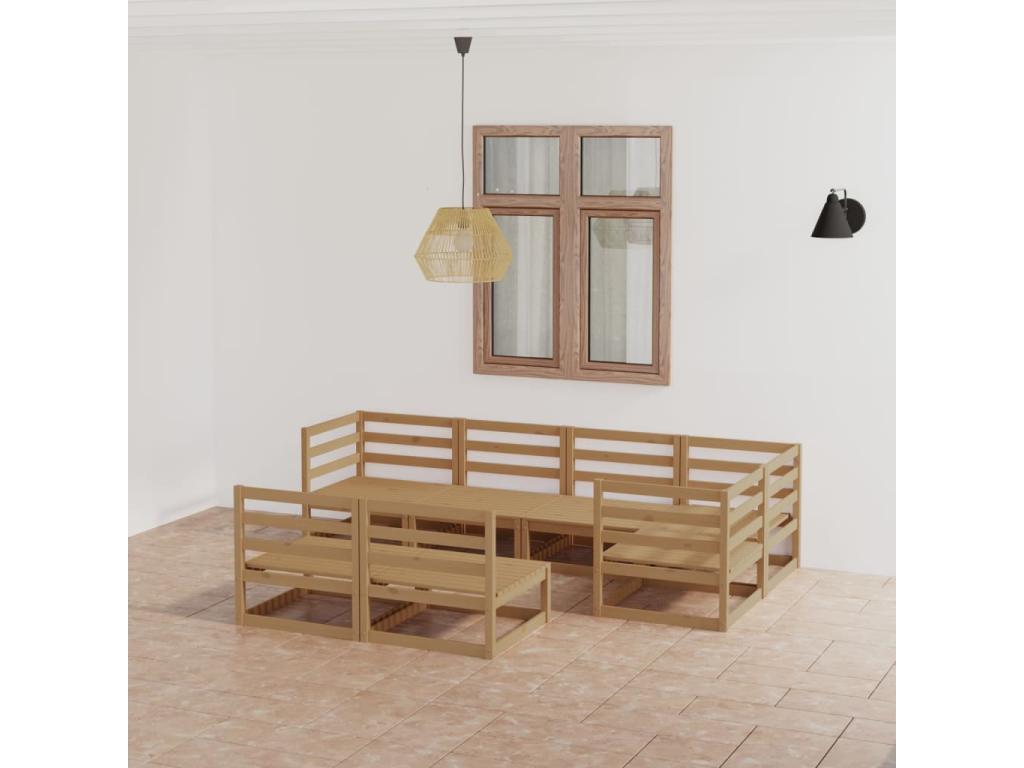 Brown Pine Wood Outdoor Furniture Set