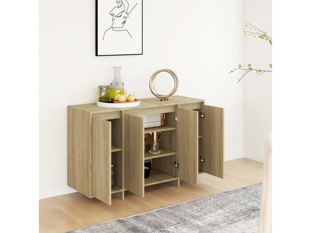 Beige Oak Wood Sideboard, 120 x 41 x 75 cm