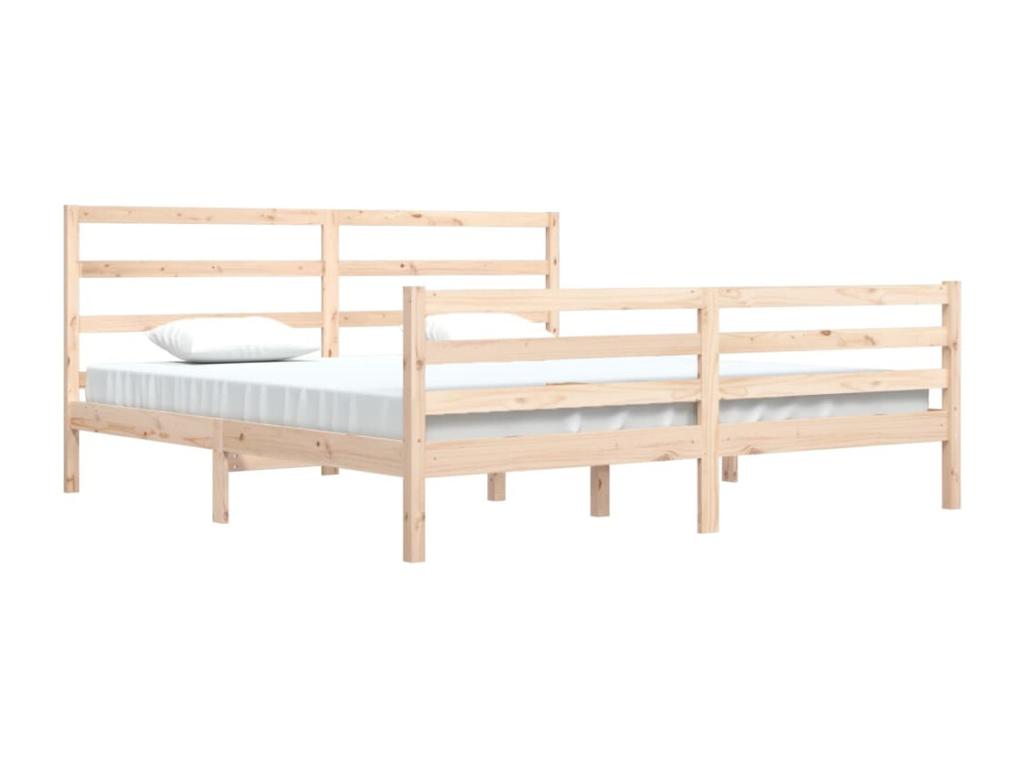 Brown Pine Wood Bed Frame, 200 x 200 cm