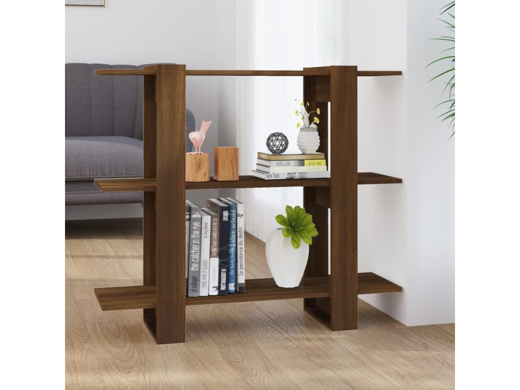 Brown Oak Wood Bookcase, 100 x 30 x 87 cm