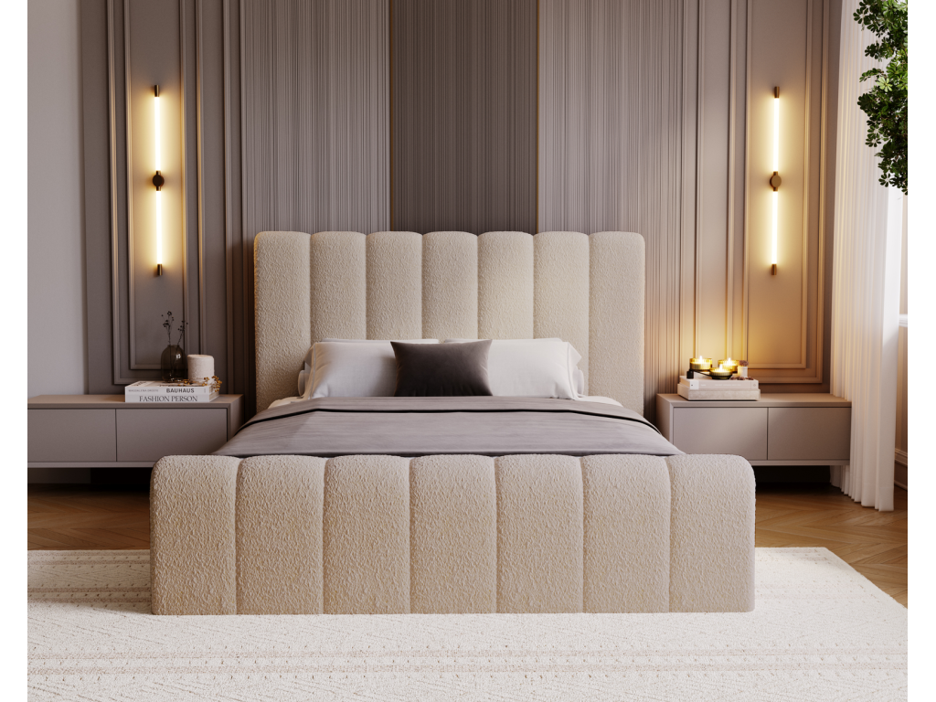 Beige Boucle Fabric Bed, 200 x 200 cm