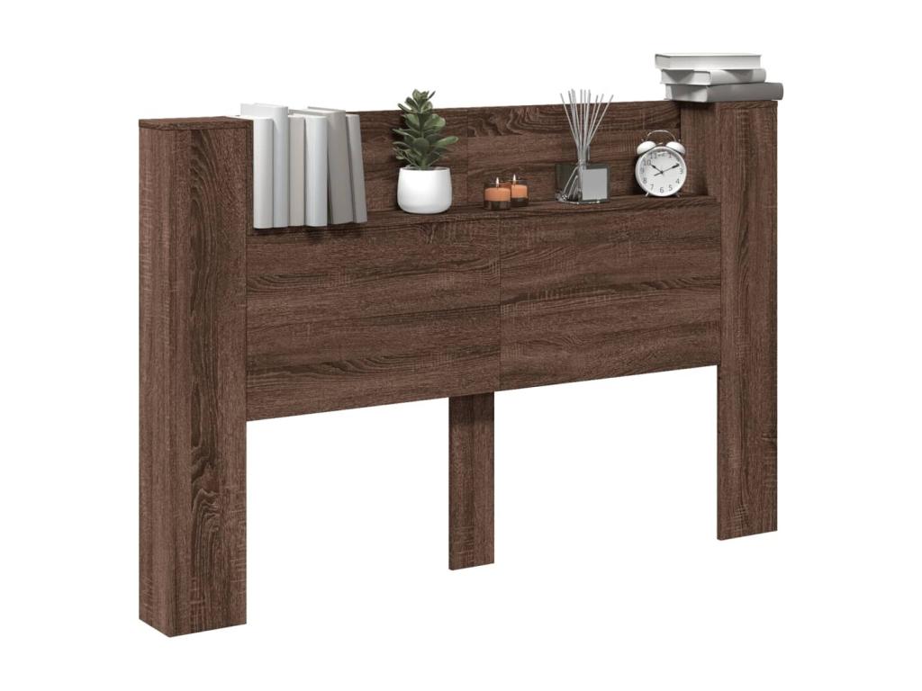 Brown Oak Wood Bed, 160 x 16.5 x 103.5 cm