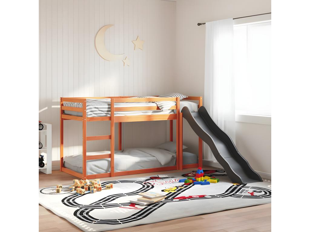 Brown Pine Wood Bed, 90 x 200 cm