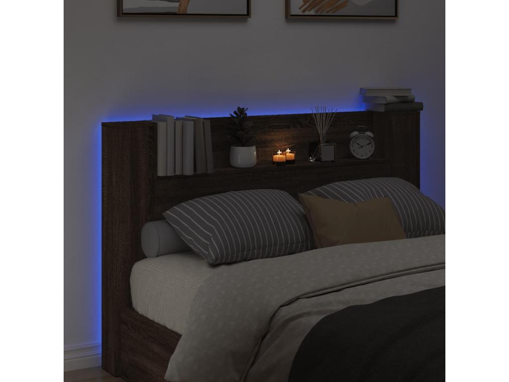 Brown Oak Wood Bed, 160 x 16.5 x 103.5 cm