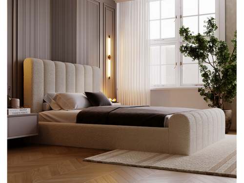 Beige Boucle Fabric Bed, 200 x 200 cm