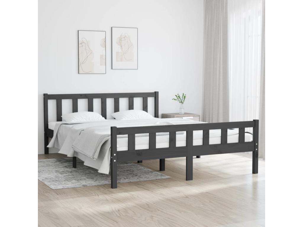 Gray Solid Wood Bed Frame, 150 x 200 cm