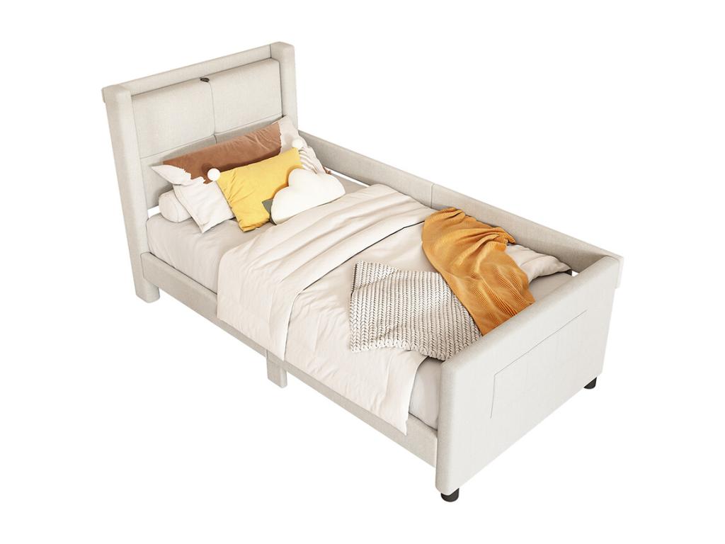 Beige Bed, 90 x 200 cm
