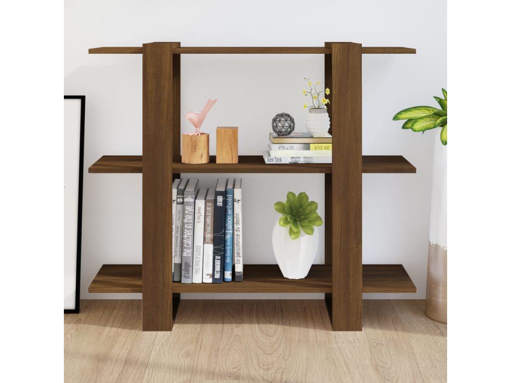Brown Oak Wood Bookcase, 100 x 30 x 87 cm