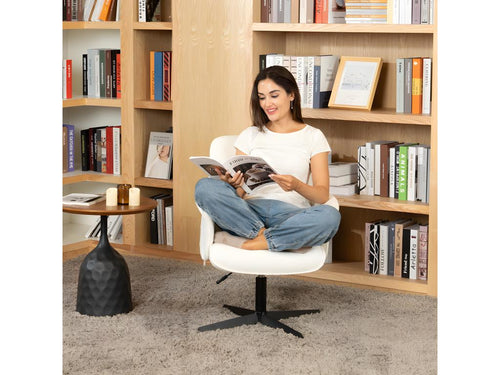 Beige Boucle Fabric Accent Chair