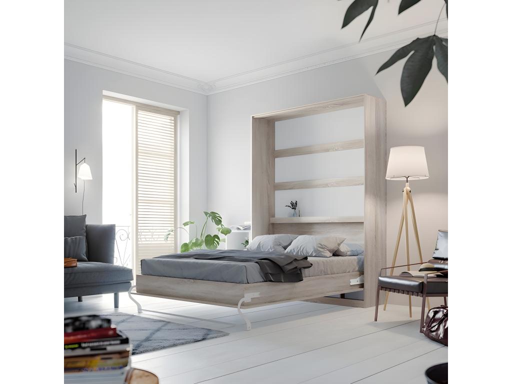 Brown Oak Wood Bed, 140 x 200 cm