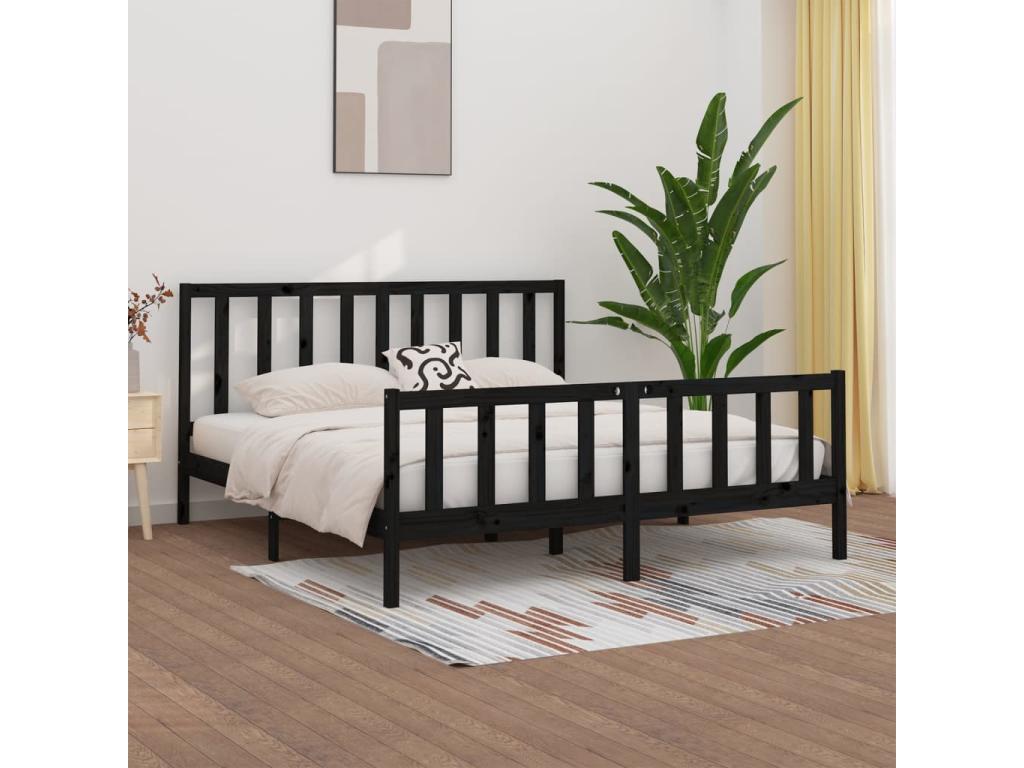 Black Solid Wood Bed Frame, 200 x 200 cm