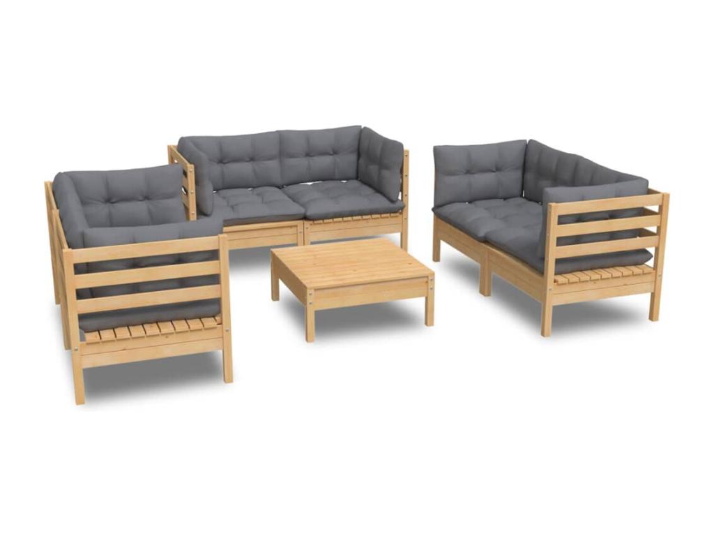 Gray Pine Wood Outdoor Furniture Set